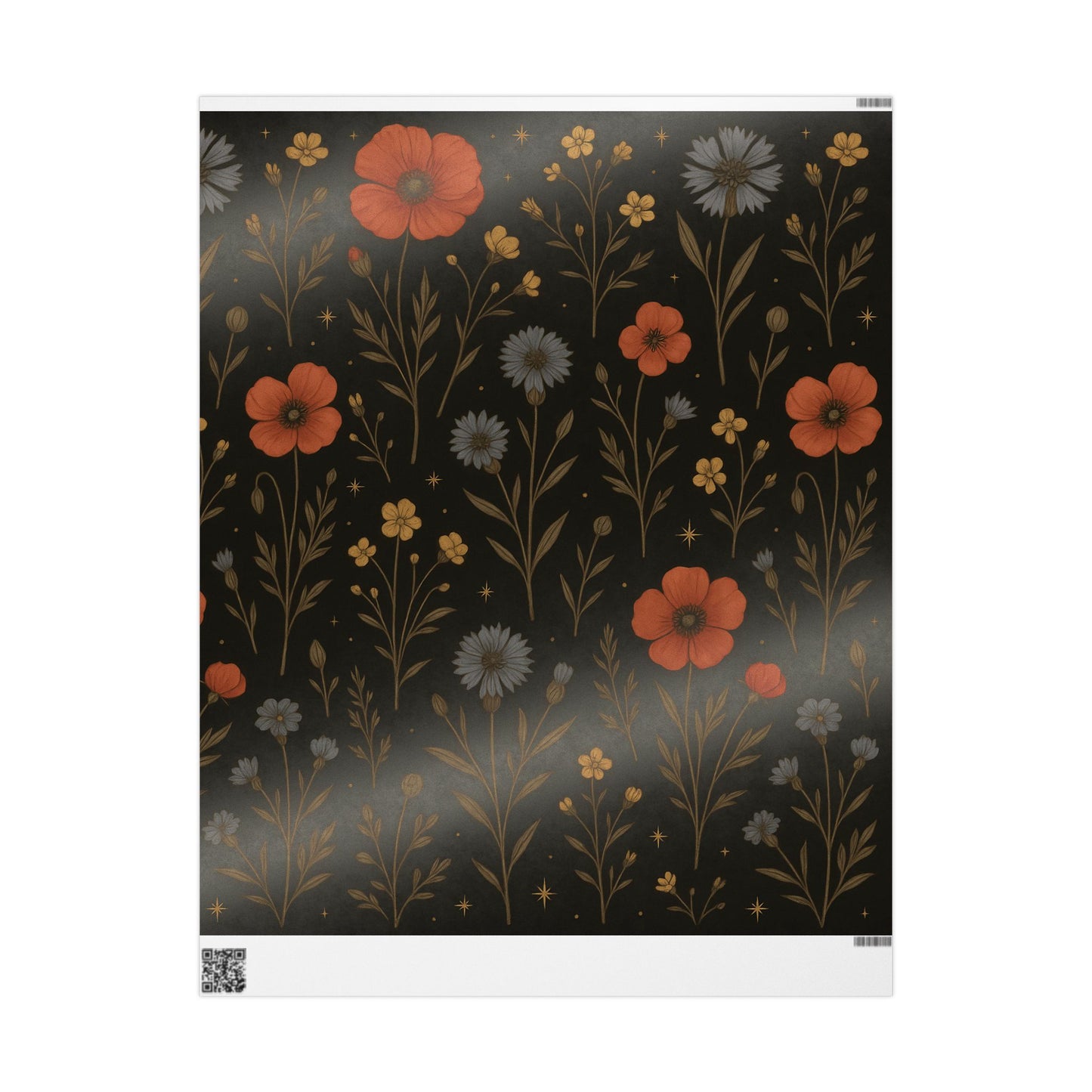 Moody Wildflower Wrapping Paper – Vintage Floral on Black Background