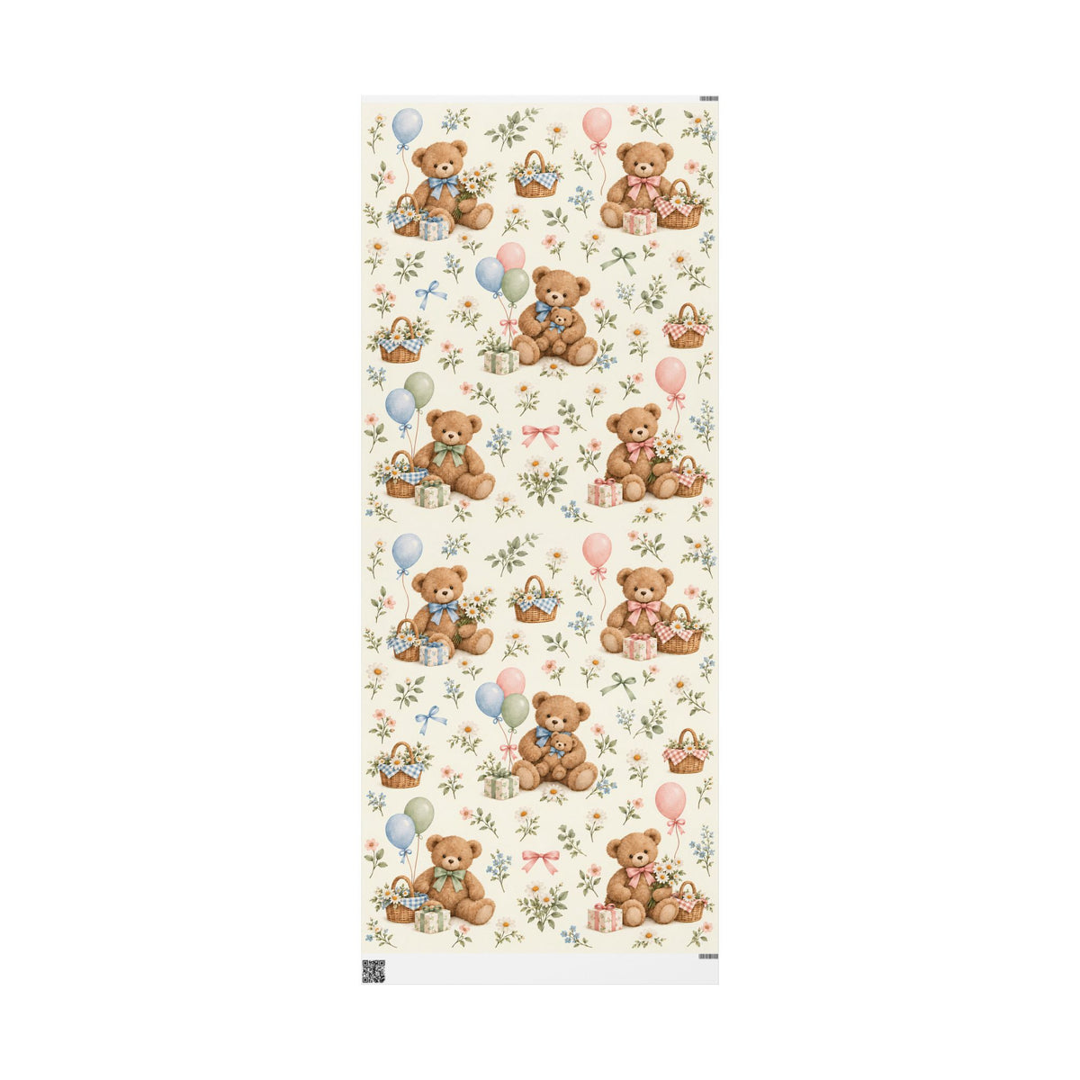 Teddy Bear Floral Wrapping Paper Roll — Vintage Baby Shower & Newborn Gift Wrap