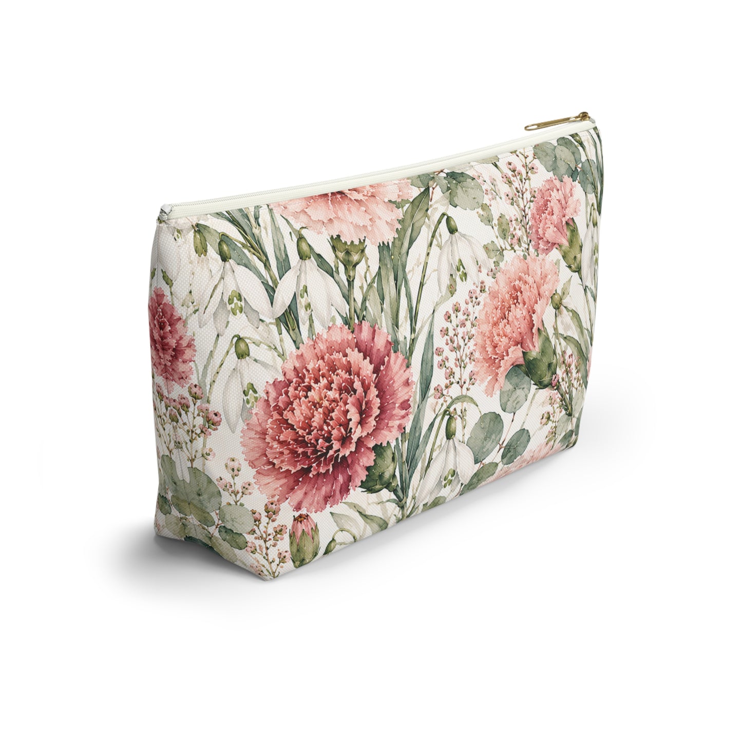 Floral Carnation Accessory Pouch – Watercolor Pink Garden Makeup Bag