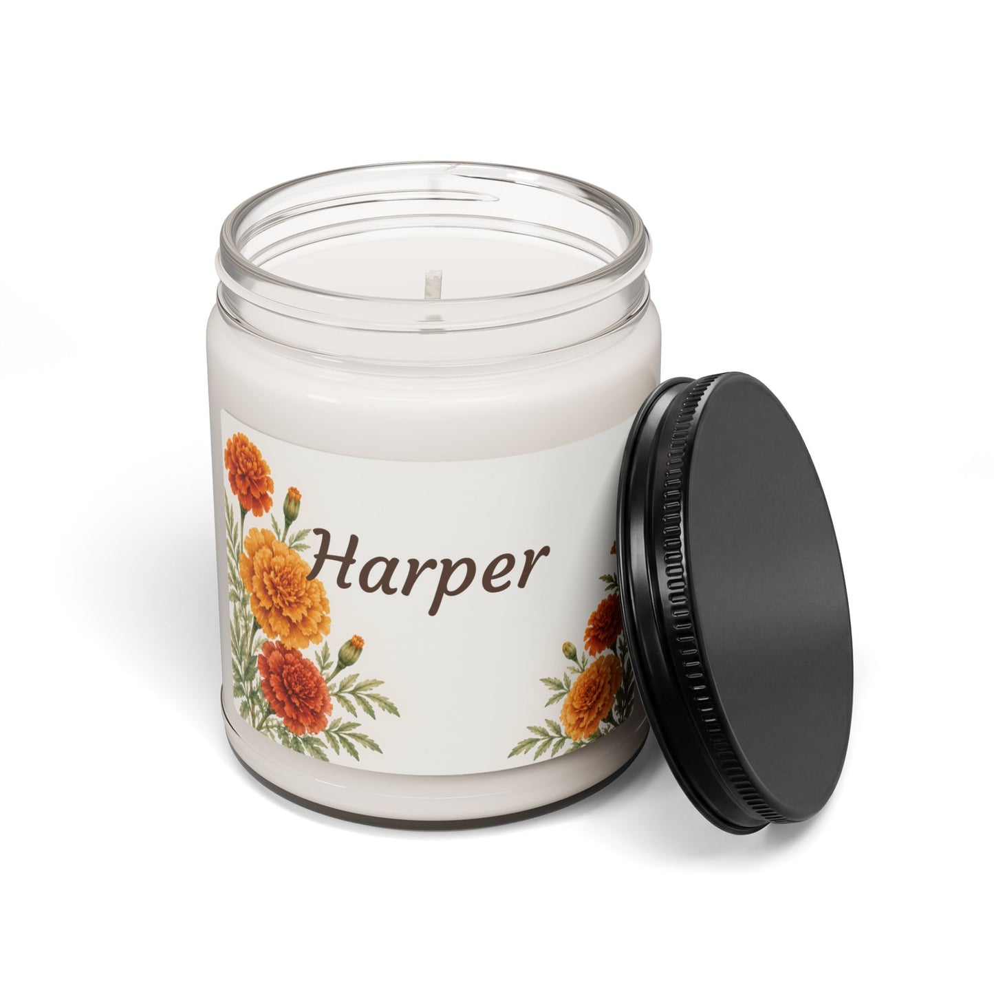 Personalized Marigold Soy Candle — 9oz Scented Gift Jar (Custom Name)