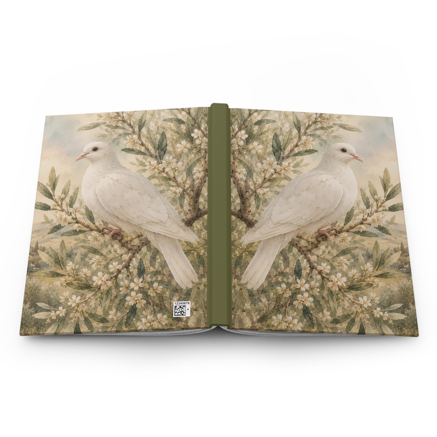 White Dove Hardcover Journal — Vintage Floral Peace Notebook