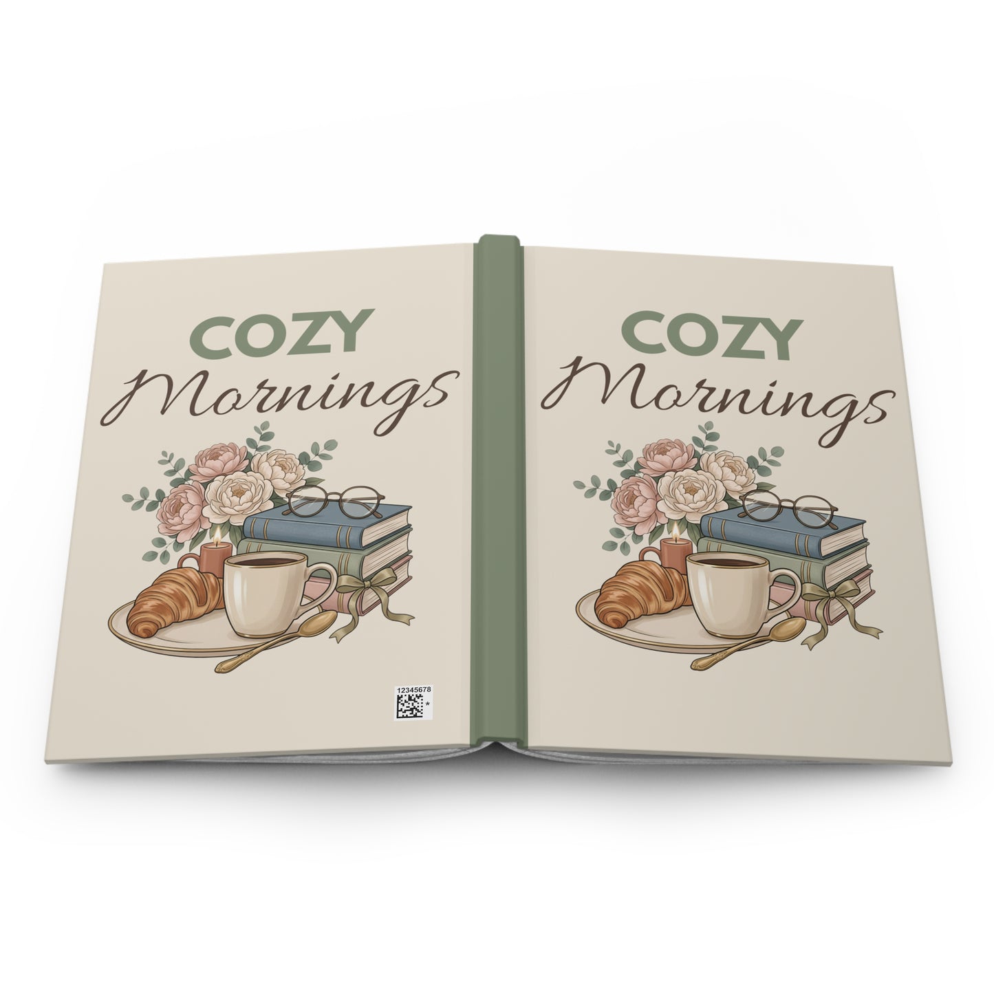 Cozy Mornings Hardcover Journal — Floral Coffee & Books Notebook