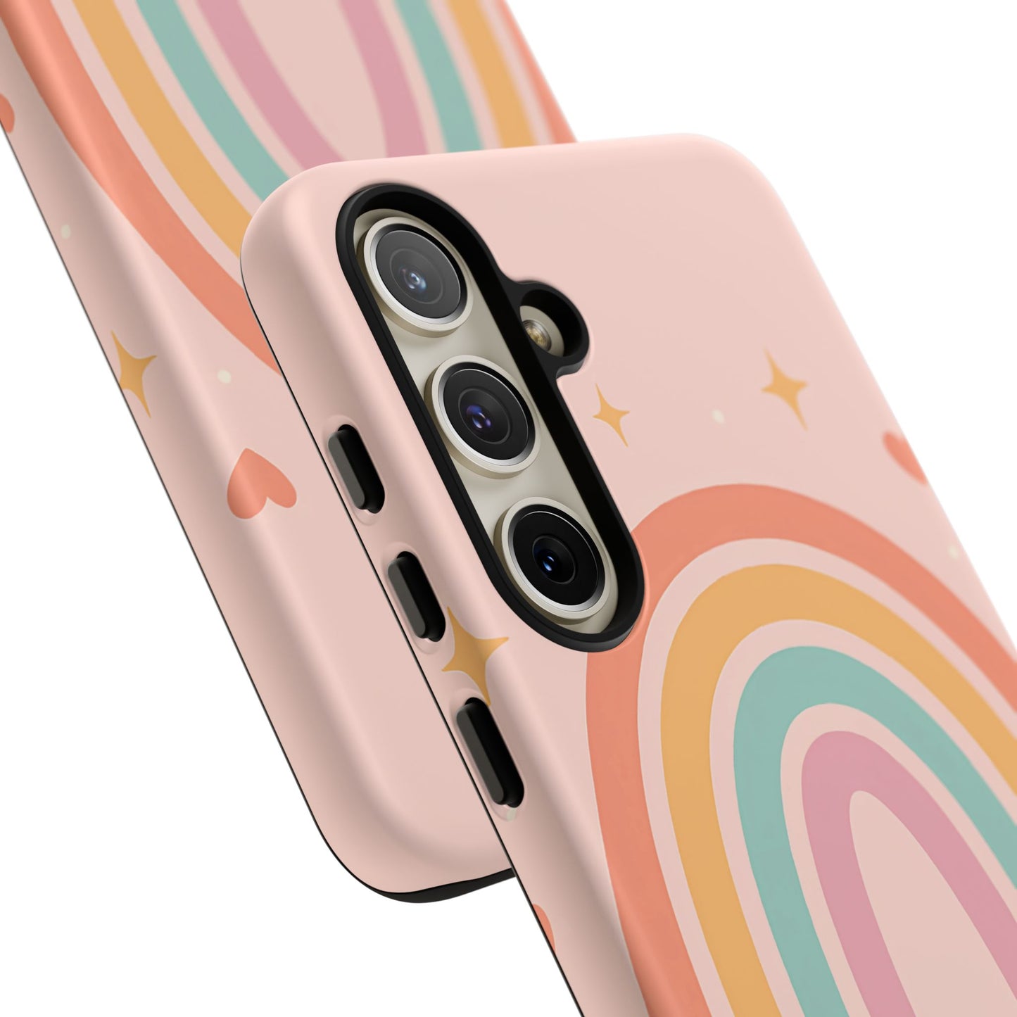 Pastel Rainbow Heart Phone Case – Cute Boho Aesthetic in Soft Pink