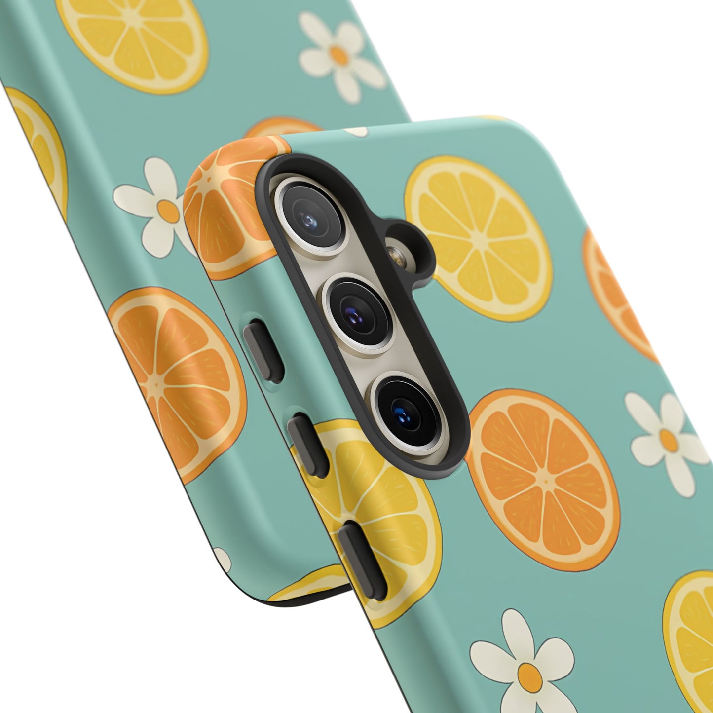 Citrus Bloom Phone Case – Orange, Lemon & Daisy Pattern on Teal