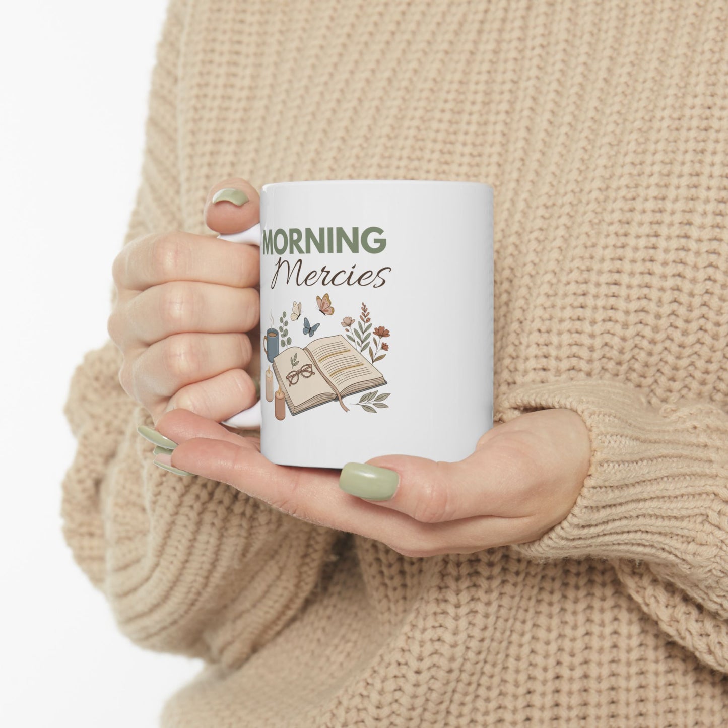 Morning Mercies Ceramic Coffee Mug – Christian Bible Study Mug – Inspirational Floral Coffee Cup – Faith Gift for Women – 11oz & 15oz