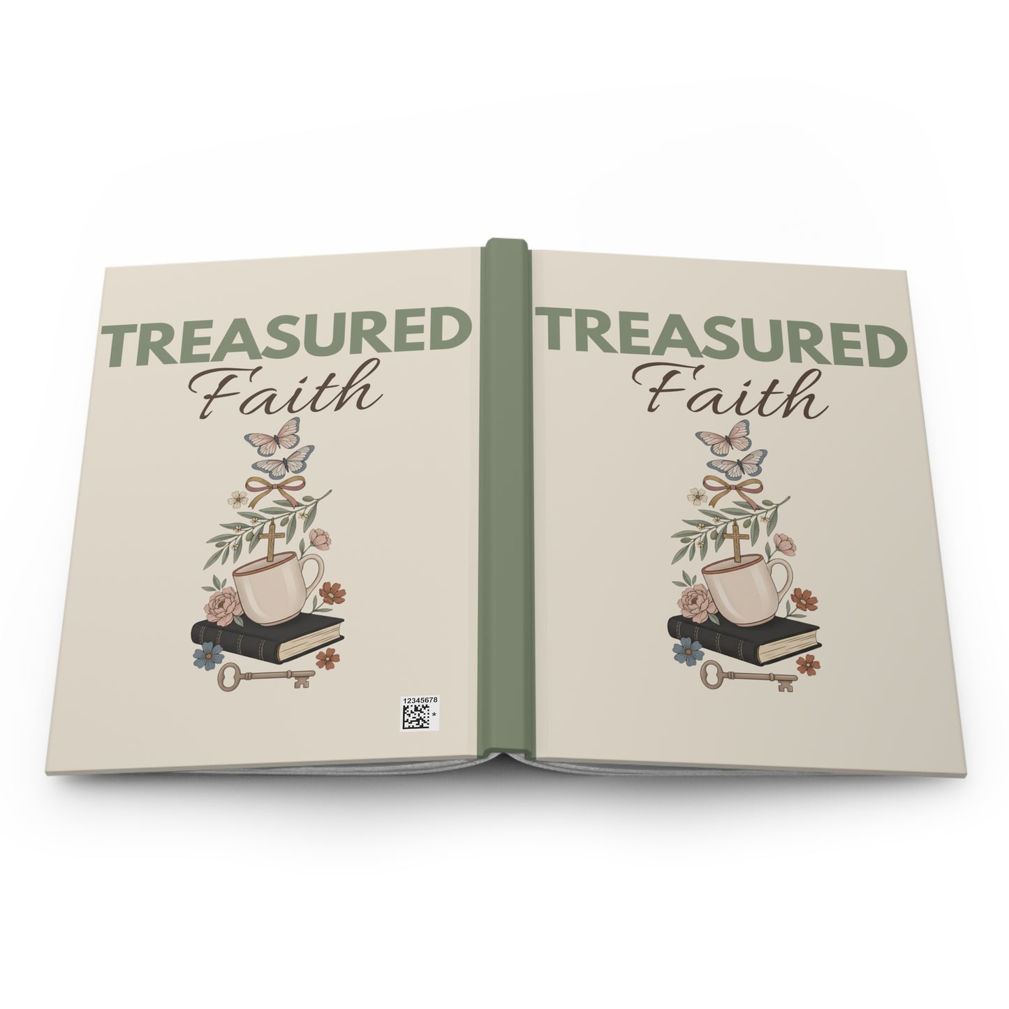 Treasured Faith Hardcover Journal — Faith-Inspired Notebook with Floral & Mug Illustration