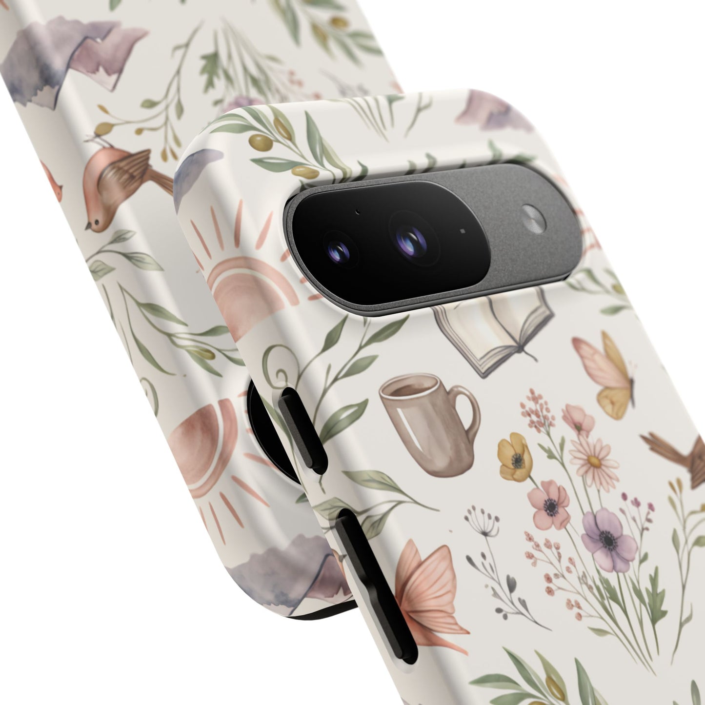 Floral Reading Phone Case — Cozy Books & Coffee Pattern Tough Case