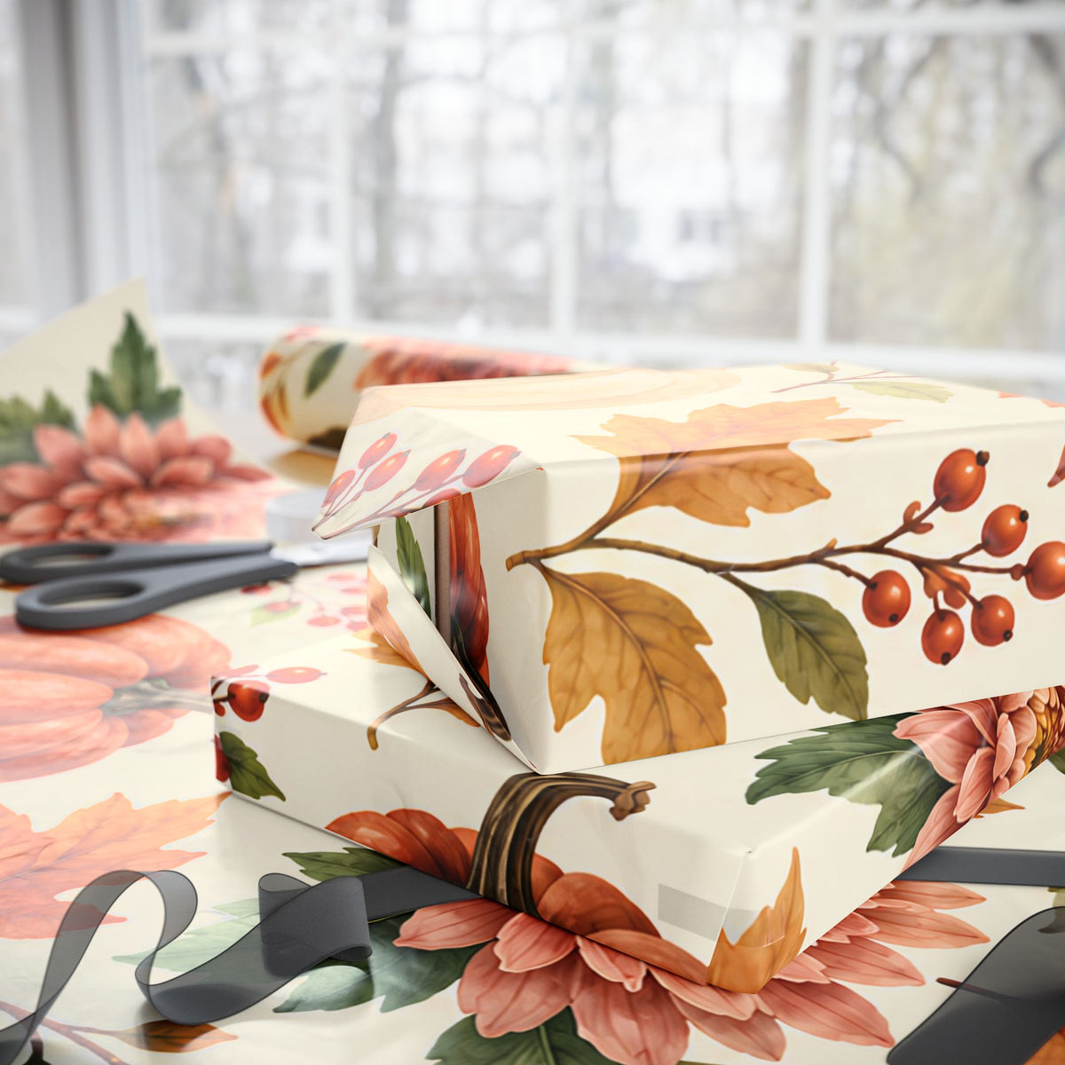 Autumn Pumpkin Wrapping Paper Roll — Fall Harvest Gift Wrap