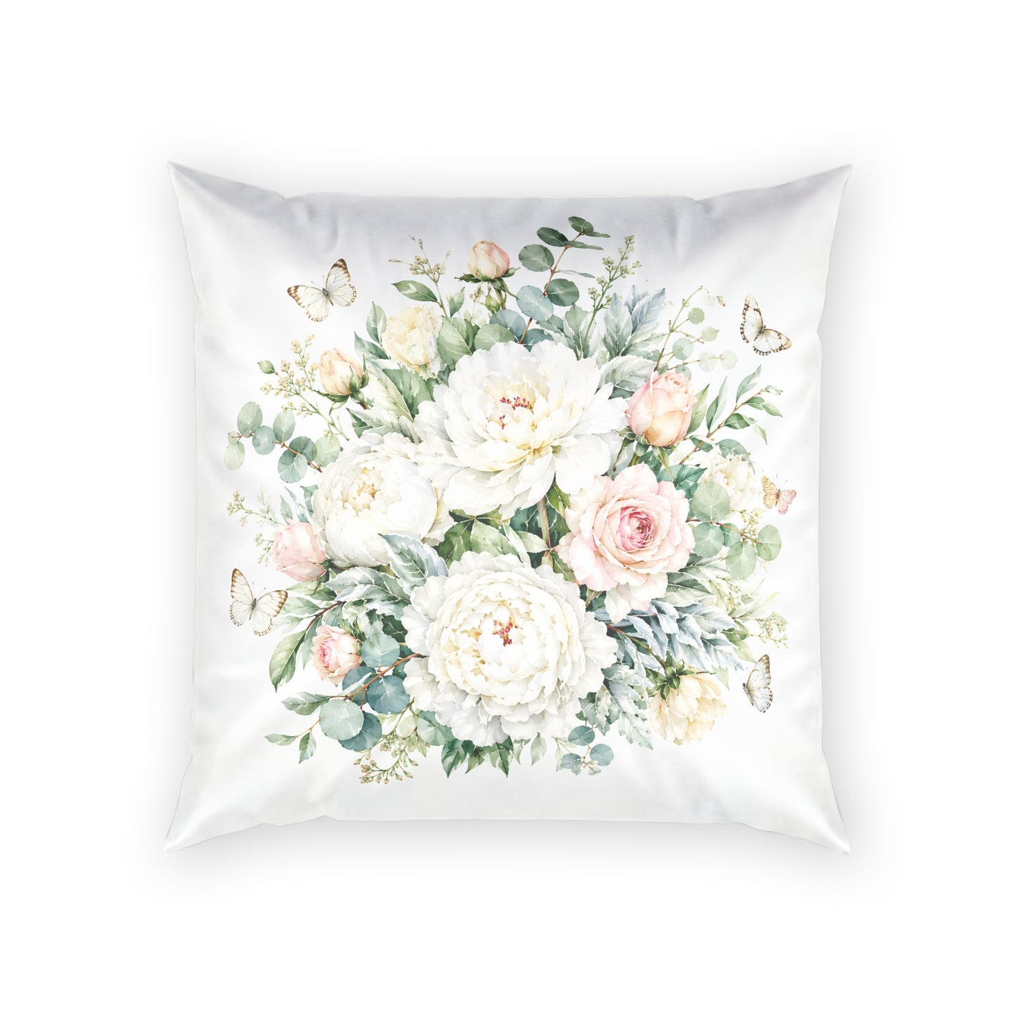 Floral Velvet Pillow — Soft White Peony Bouquet Throw Pillow