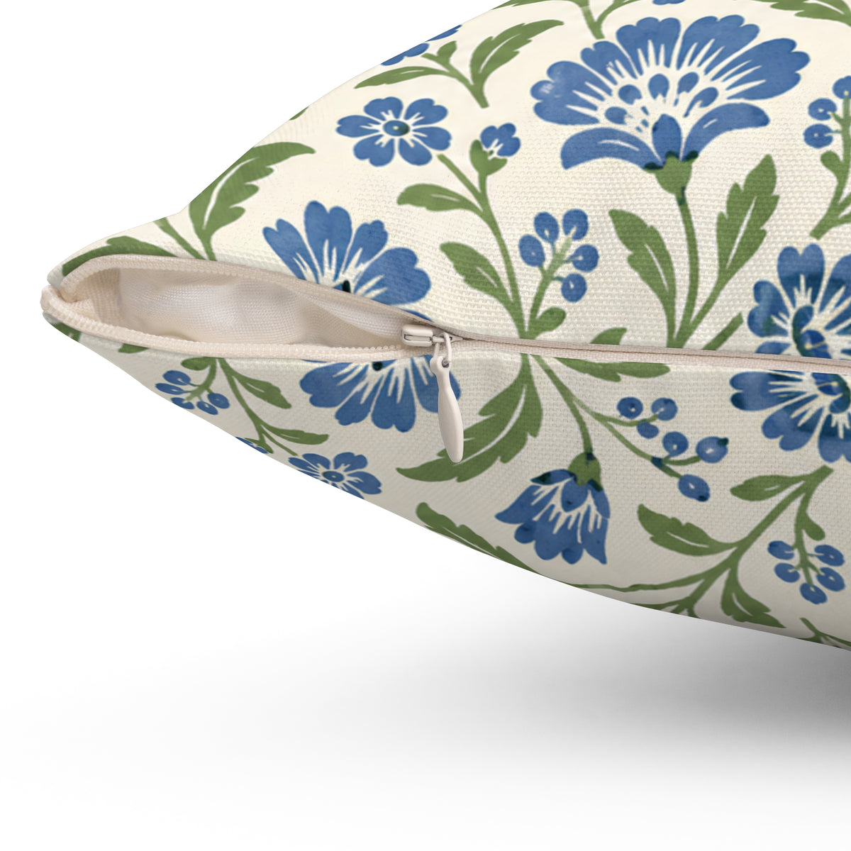 Blue Floral Throw Pillow — Botanical Pattern Decorative Cushion