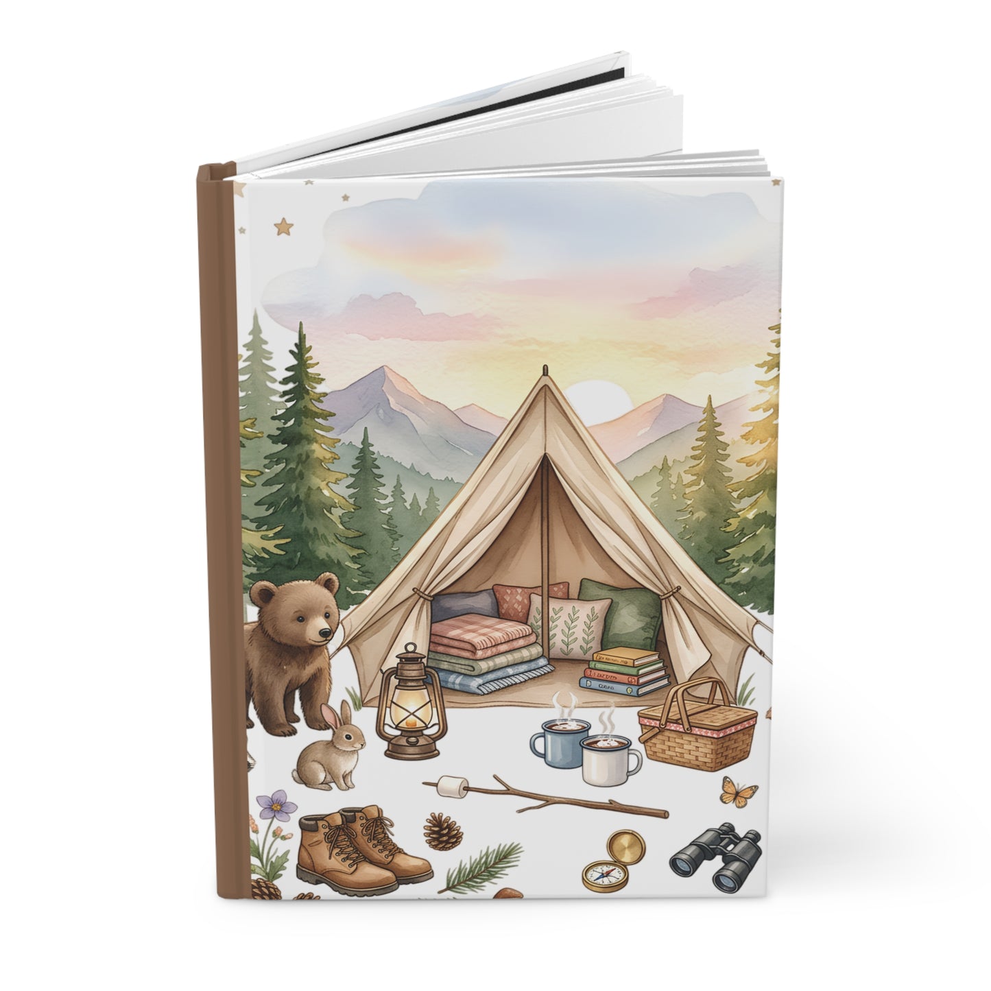 Camping Cozy Hardcover Journal — Wilderness Tent Scene Notebook