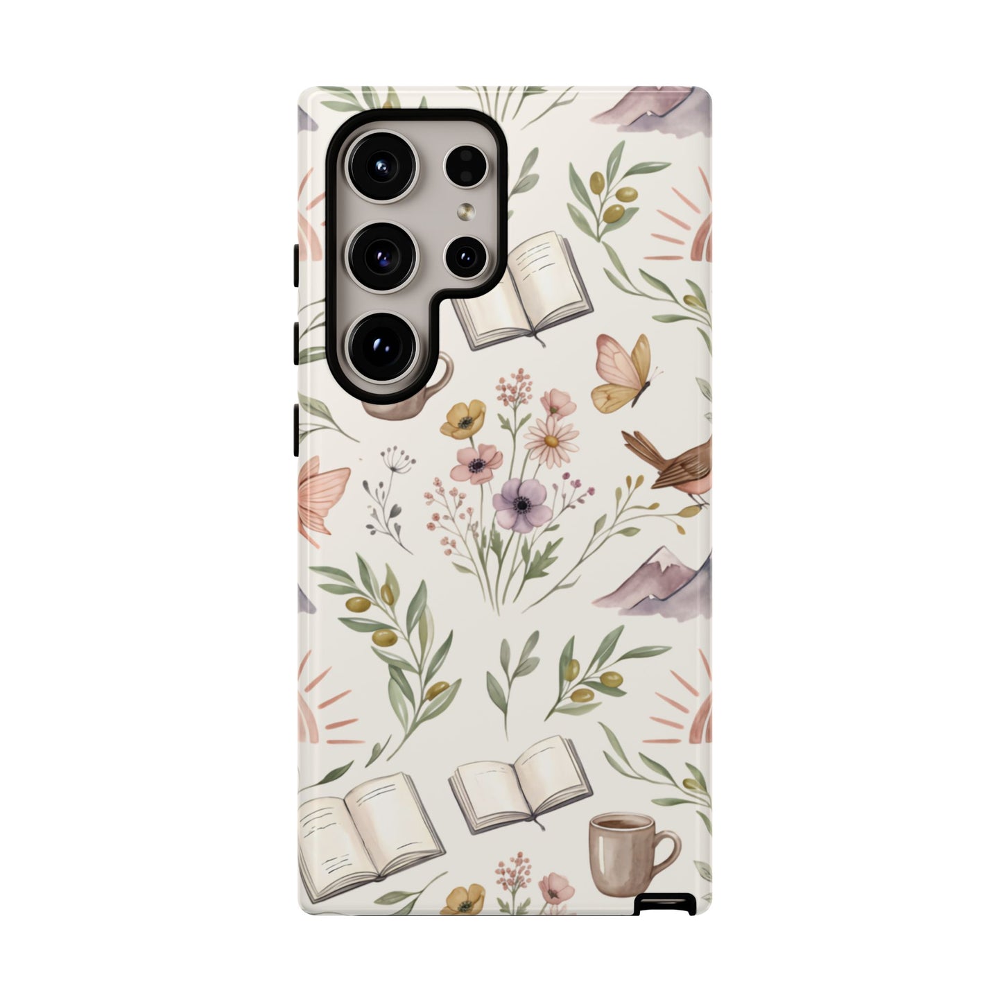 Floral Reading Phone Case — Cozy Books & Coffee Pattern Tough Case