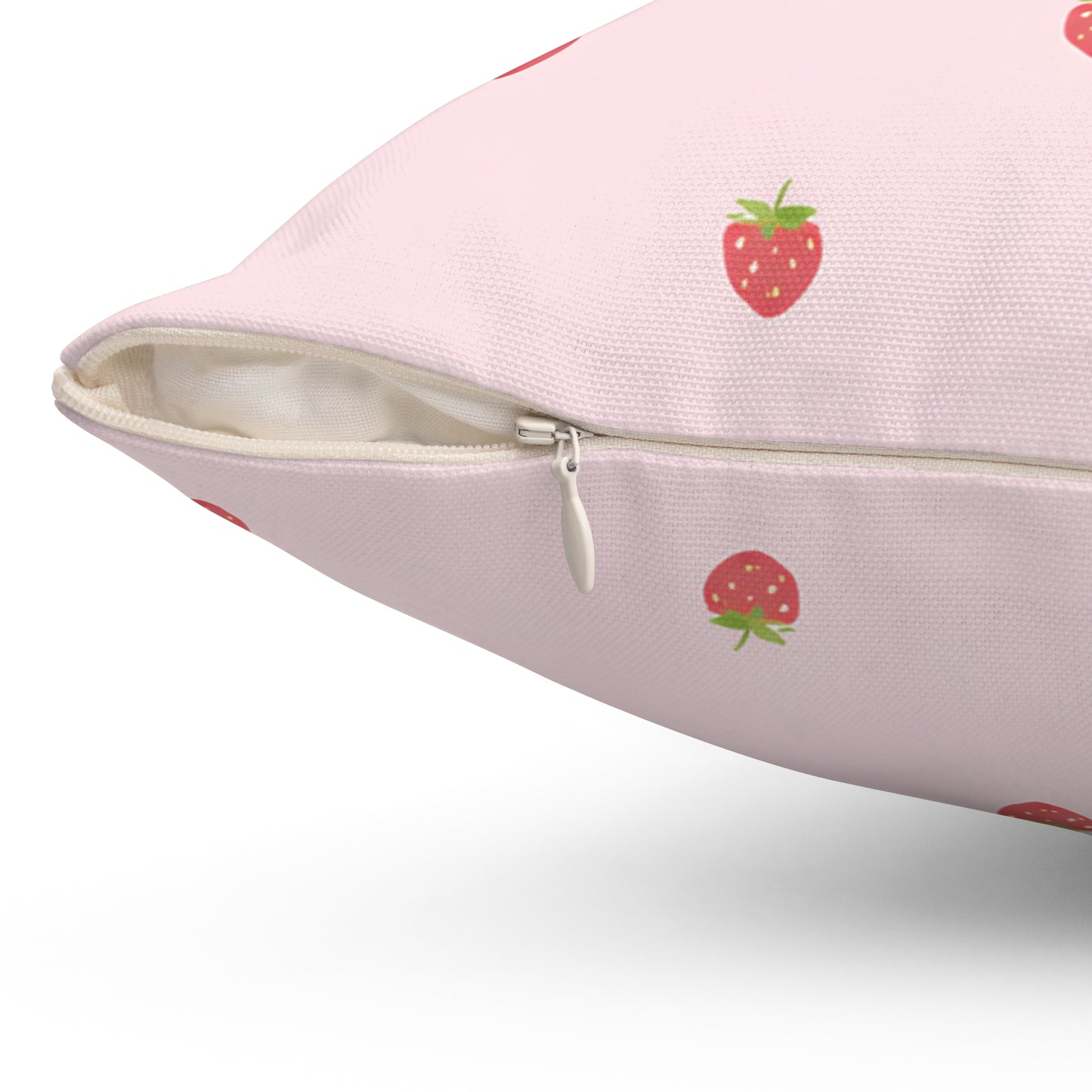 Strawberry Pattern Square Pillow — Pink Cute Fruit Accent Pillow