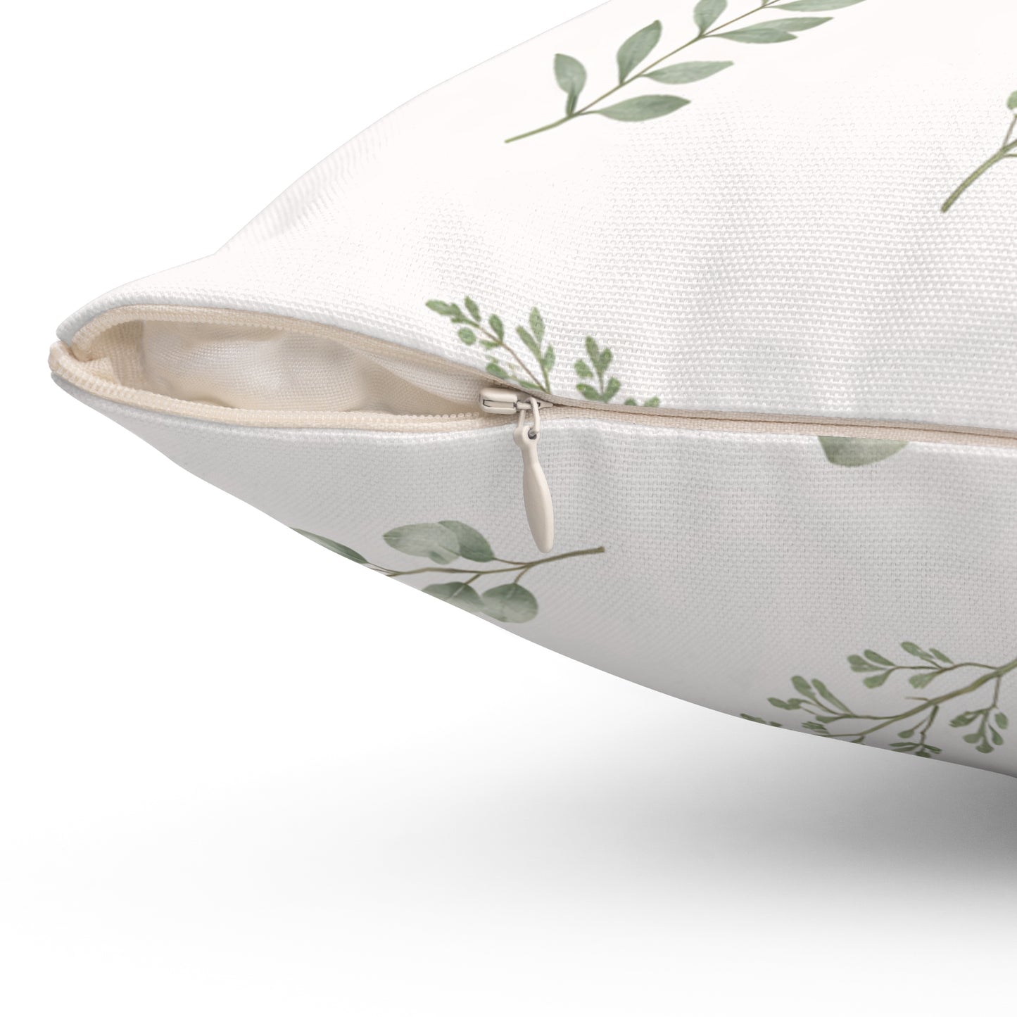 Botanical Leaf Pattern Square Pillow — Green Eucalyptus Accent Cushion
