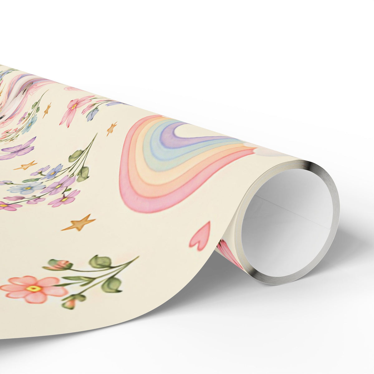Unicorn Floral Wrapping Paper Roll — Pastel Rainbow Gift Wrap