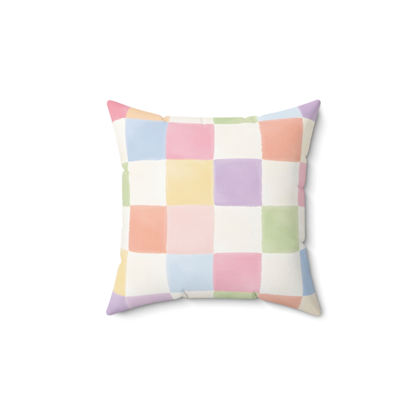Pastel Checkerboard Decorative Pillow — Soft Watercolor Squares Throw Pillow