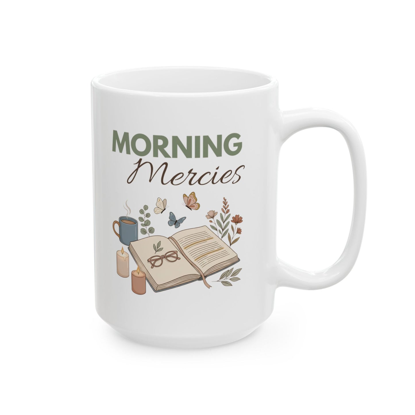 Morning Mercies Ceramic Coffee Mug – Christian Bible Study Mug – Inspirational Floral Coffee Cup – Faith Gift for Women – 11oz & 15oz