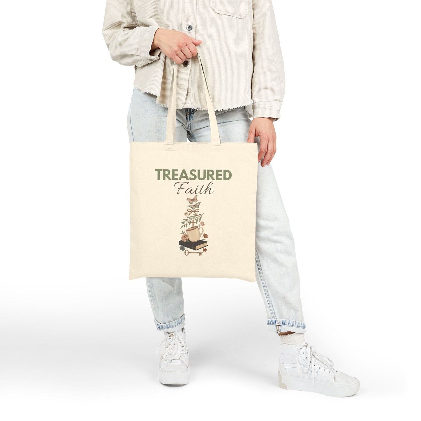 Treasured Faith Cotton Tote Bag – Inspirational Bible Verse Grocery & Church Shopper