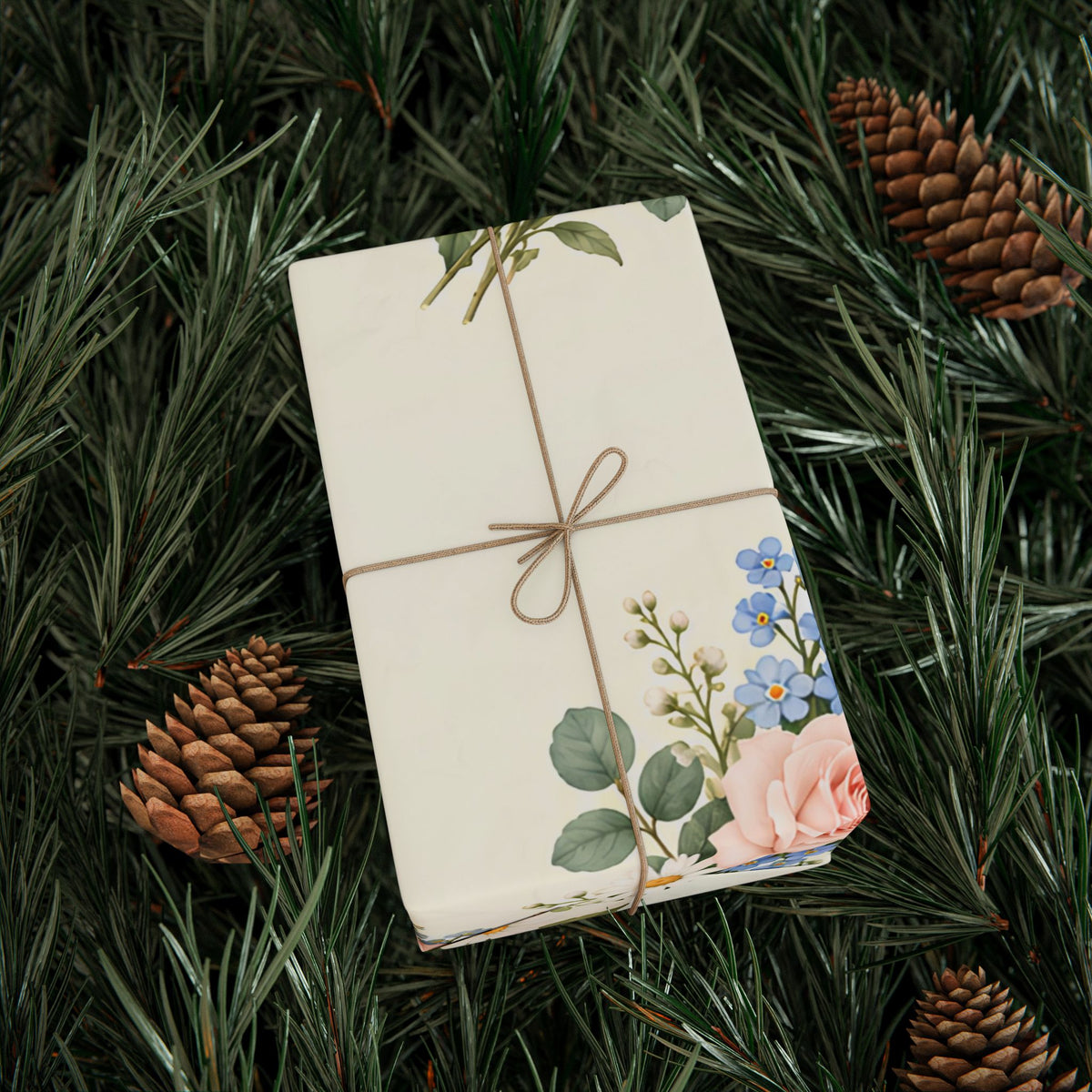 Floral Vintage Wrapping Paper Roll — Soft Cream Peony & Wildflower Gift Wrap