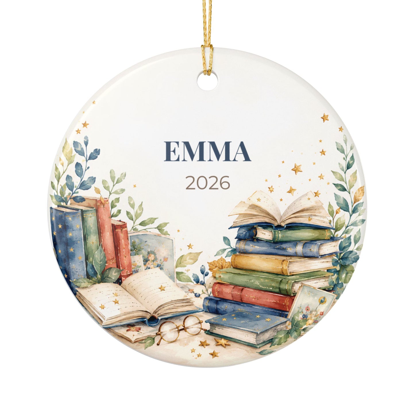 Personalized Book Lover Ceramic Ornament — Custom Name & Year