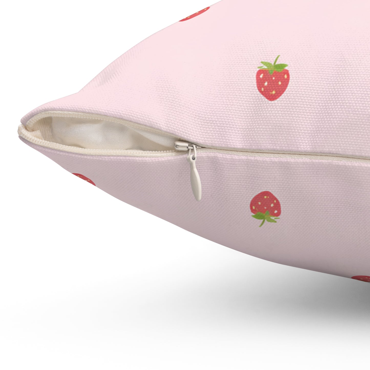 Strawberry Pattern Square Pillow — Pink Cute Fruit Accent Pillow