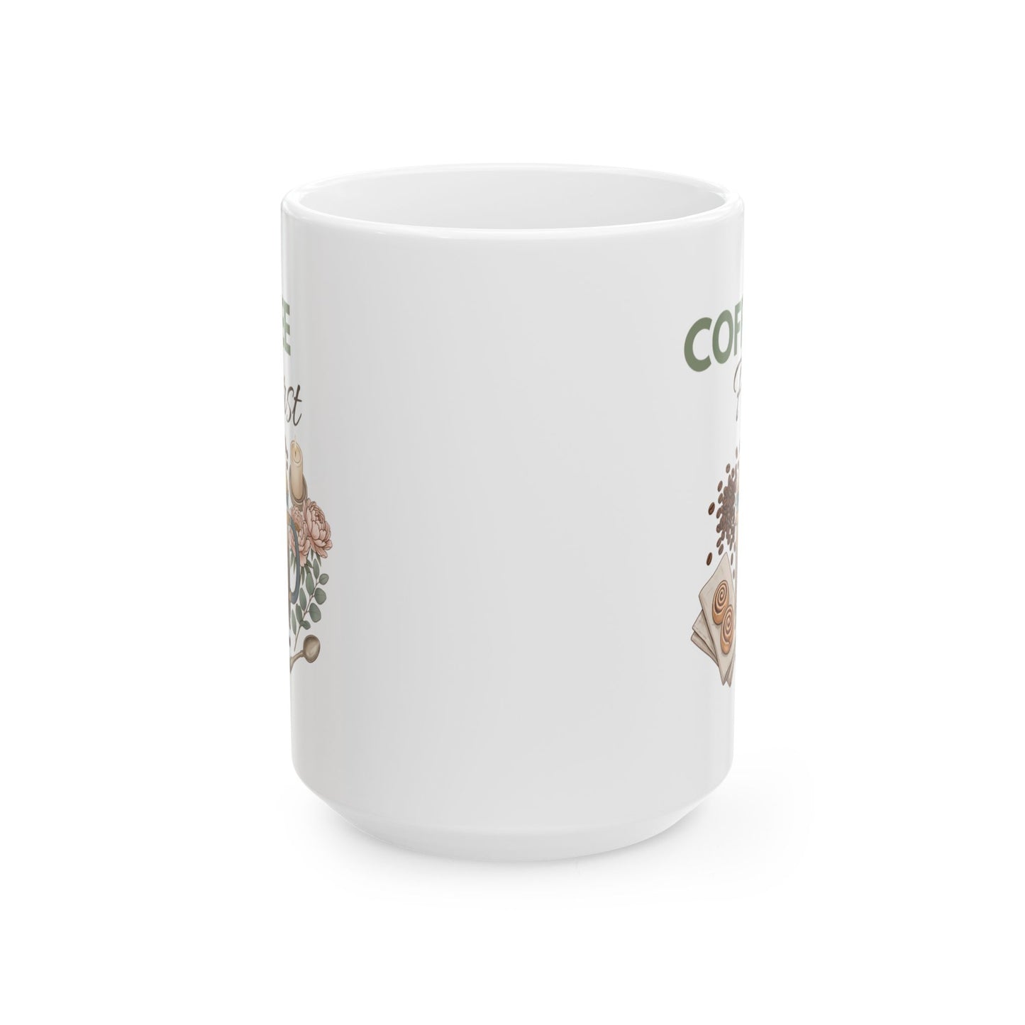 Coffee First Ceramic Coffee Mug – Coffee Lover Gift Mug – Cozy Floral French Press Coffee Cup – 11oz & 15oz