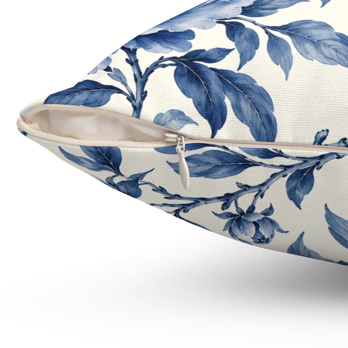 Blue Floral Throw Pillow — Vintage Peony Accent Cushion
