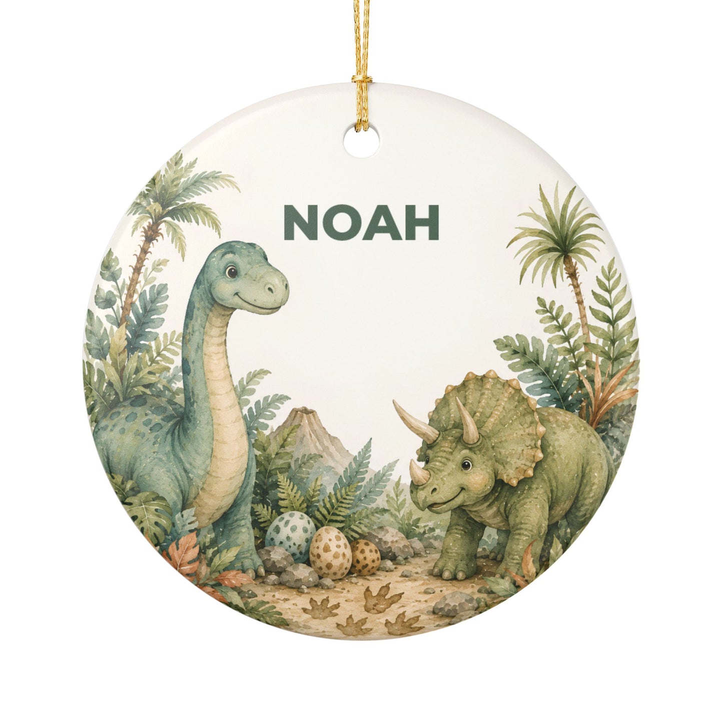 Personalized Ceramic Dinosaur Ornament — Custom Name Baby Nursery Decor