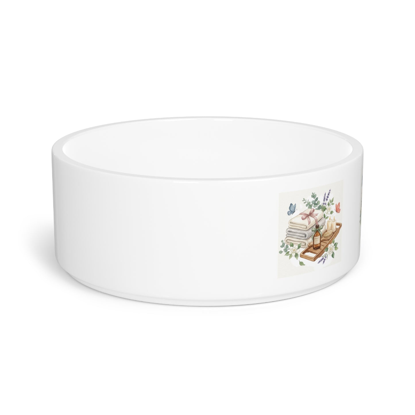Spa Day Ceramic Pet Bowl – Botanical Dog Bowl – Watercolor Pet Feeding Bowl – Cozy Pet Dish for Dogs