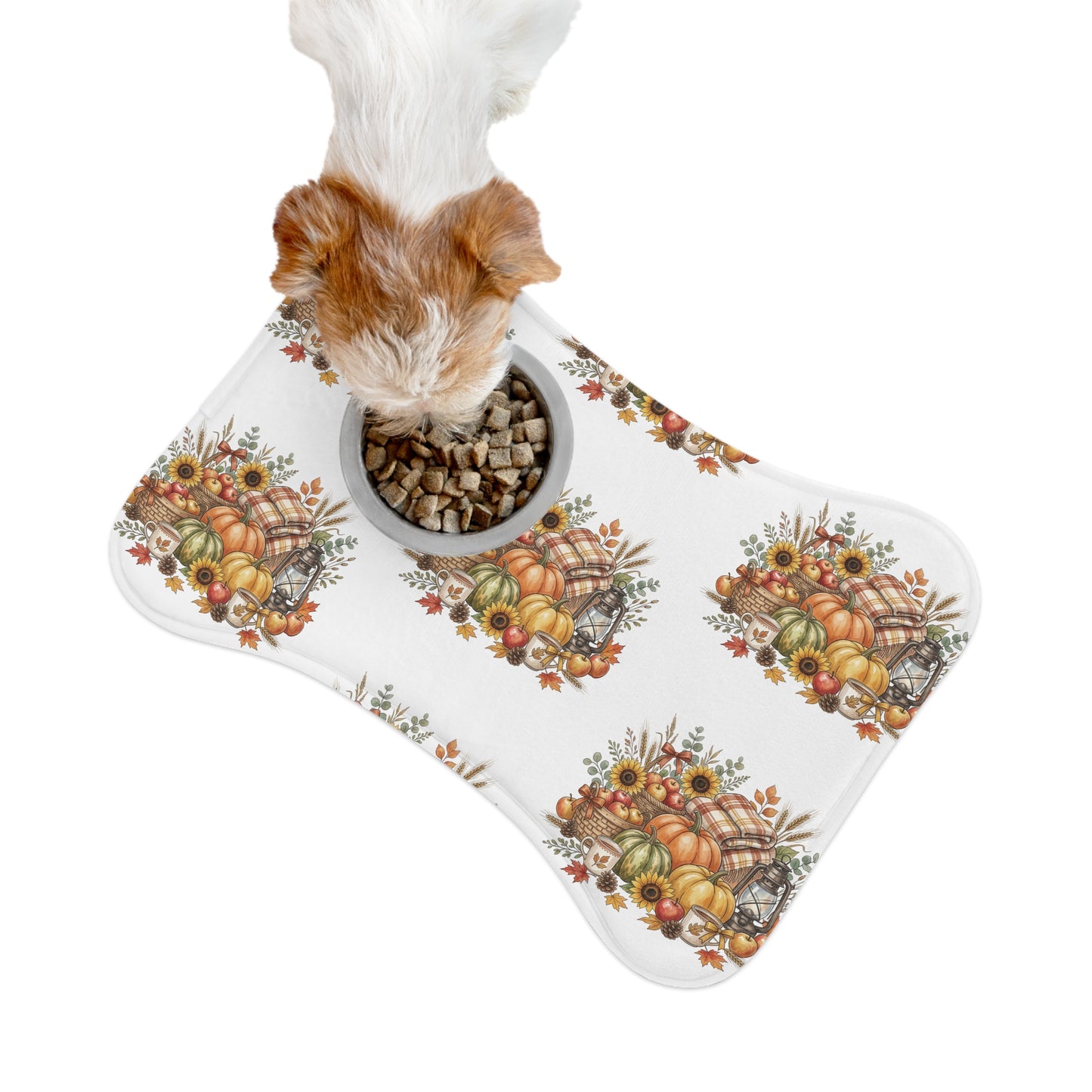 Autumn Harvest Pet Feeding Mat — Fall Pumpkin & Sunflower Placemat for Dogs