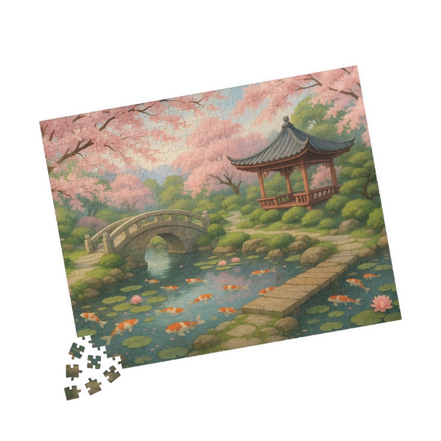 Tranquil Japanese Garden Puzzle – Koi Pond & Cherry Blossoms