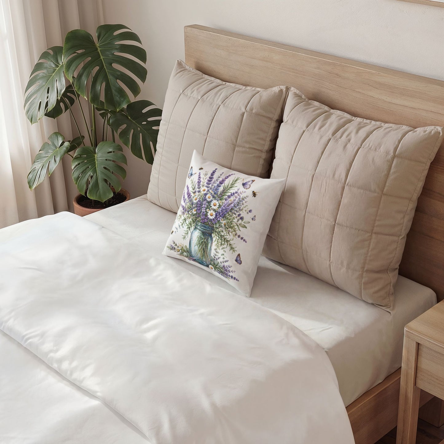 Lavender & Daisies Mason Jar Pillow — Floral Velvet Throw Cushion