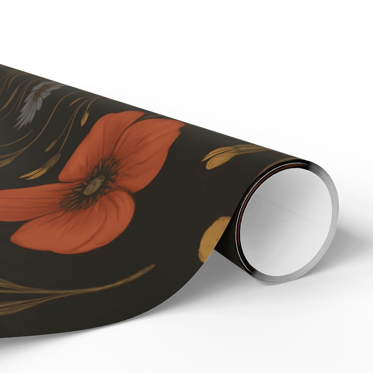 Moody Wildflower Wrapping Paper – Vintage Floral on Black Background