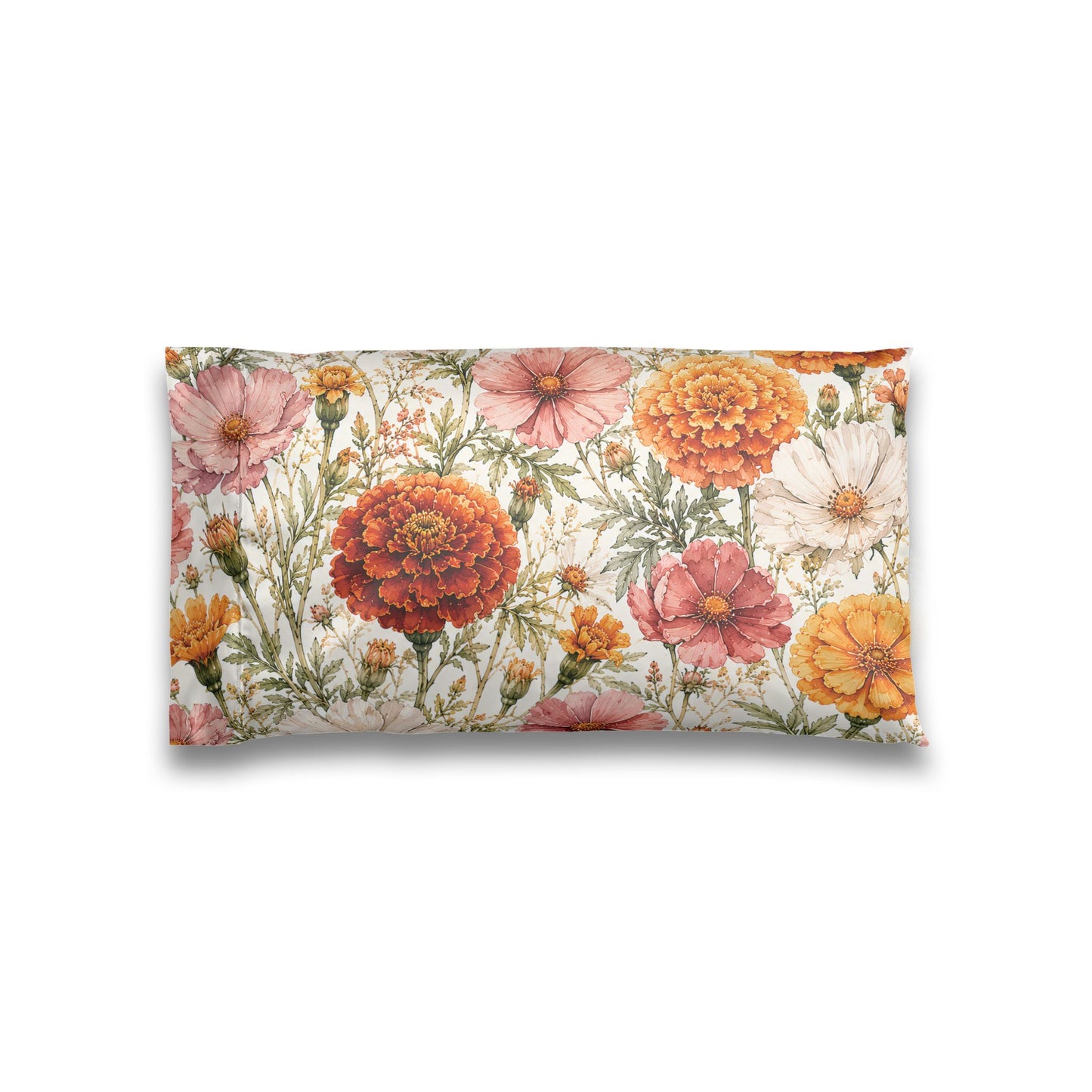 Floral Satin Pillowcase — Vintage Marigold & Daisy Garden Sleep Pillow