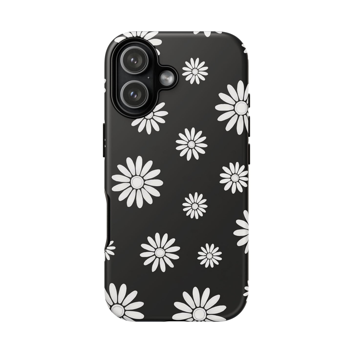 Retro Black & White Daisy Phone Case – Bold Floral Pattern with 3D Wrap Design