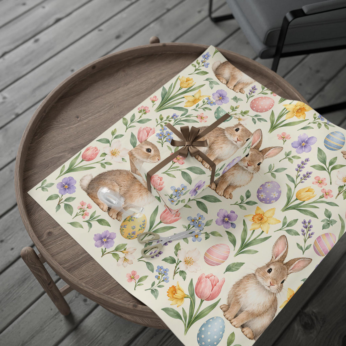 Easter Bunny Floral Wrapping Paper Roll — Pastel Spring Gift Wrap