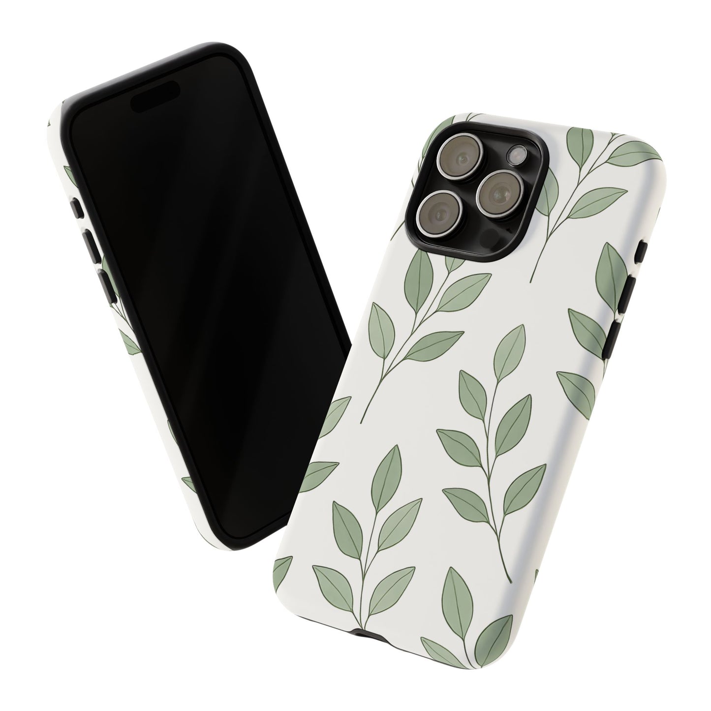 Minimalist Green Leaf Phone Case – Elegant Botanical Pattern on White