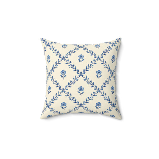 Blue Floral Lattice Decorative Pillow