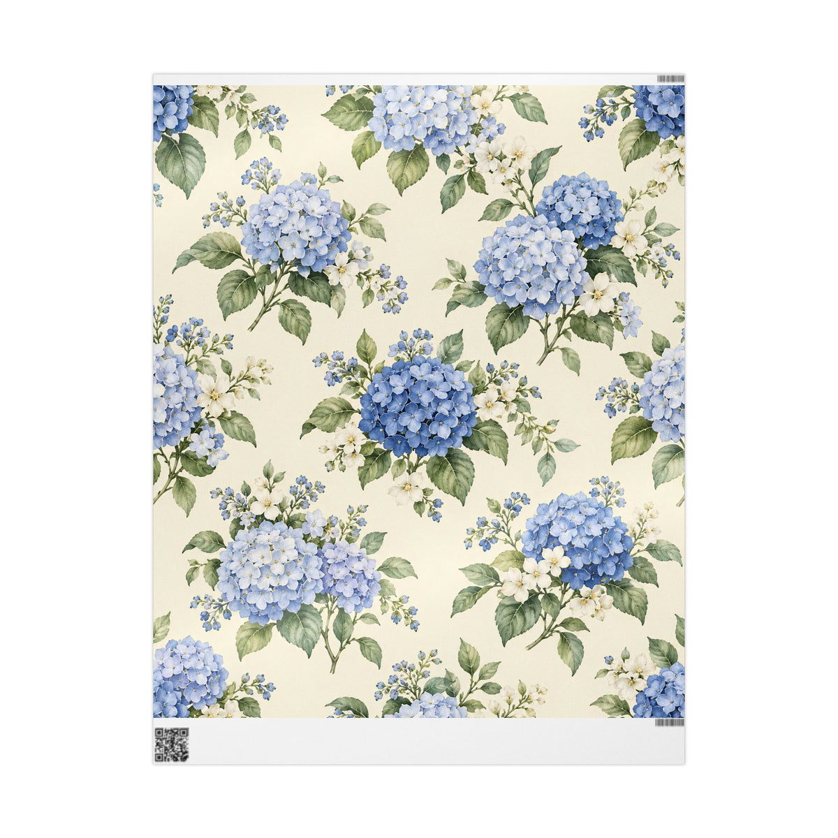 Floral Hydrangea Wrapping Paper Roll — Blue Vintage Flower Gift Wrap