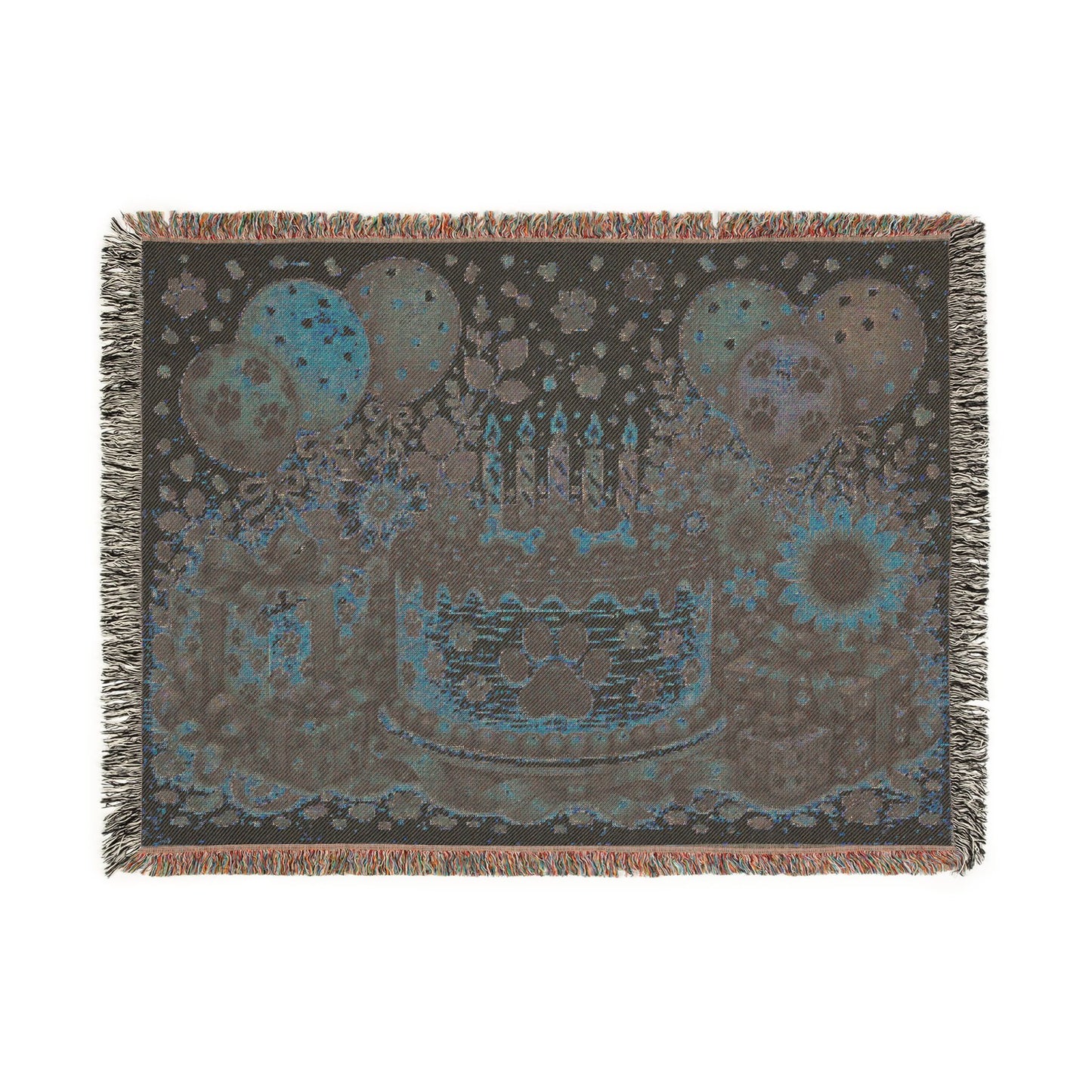 Birthday Paw Print Woven Blanket