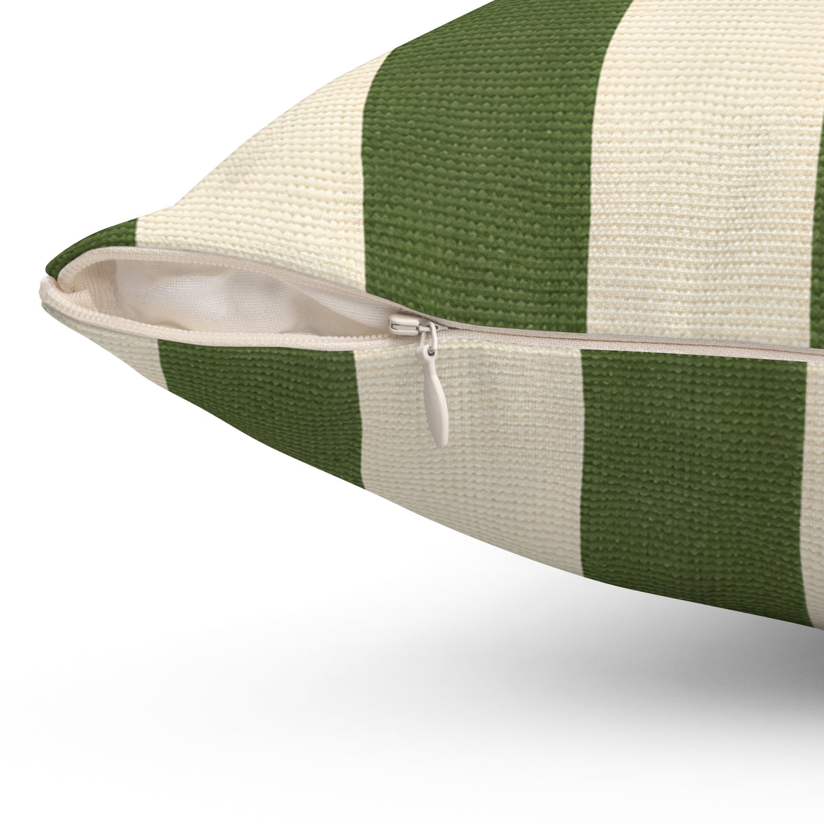 Green and Cream Striped Square Pillow