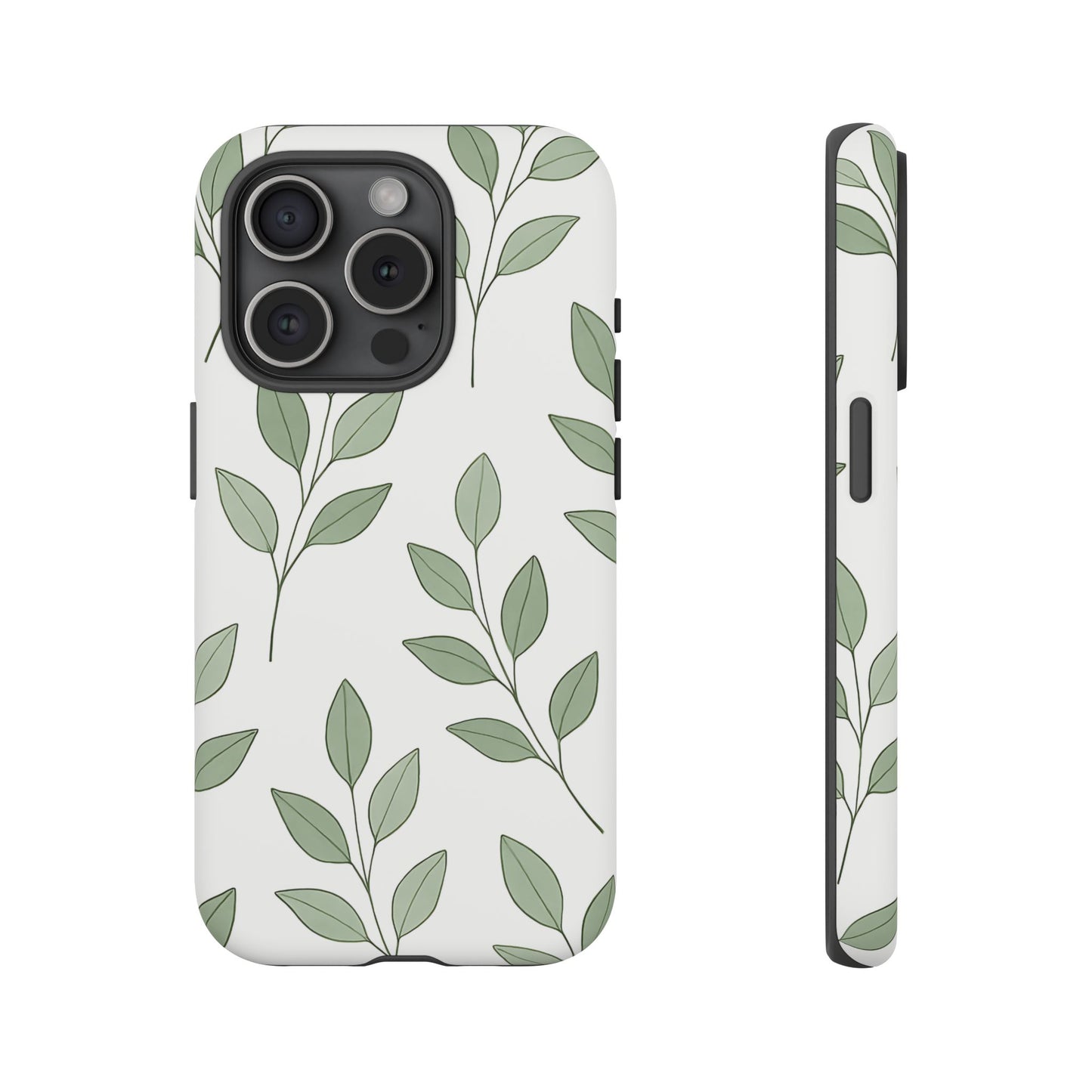 Minimalist Green Leaf Phone Case – Elegant Botanical Pattern on White