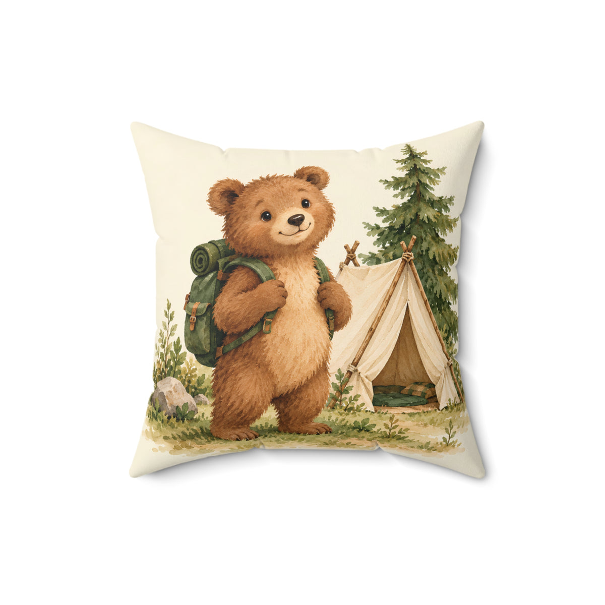 Camping Bear Decorative Pillow