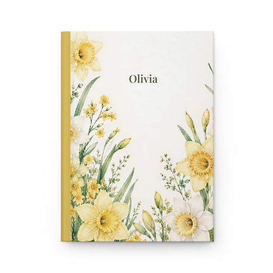Daffodil Floral Hardcover Journal — Personalized Name Notebook