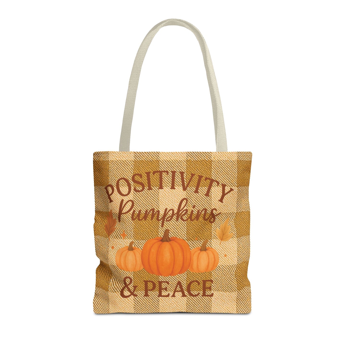 Positivity, Pumpkins & Peace Fall Tote Bag – Autumn Plaid Reusable Shopping & Everyday Carry Bag