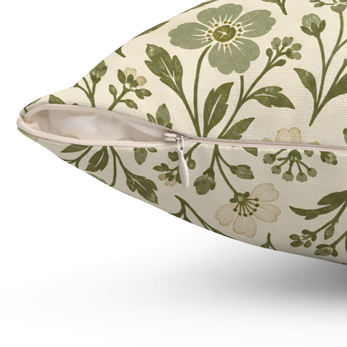 Floral Vine Decorative Pillow — Olive Green Botanical Throw Pillow