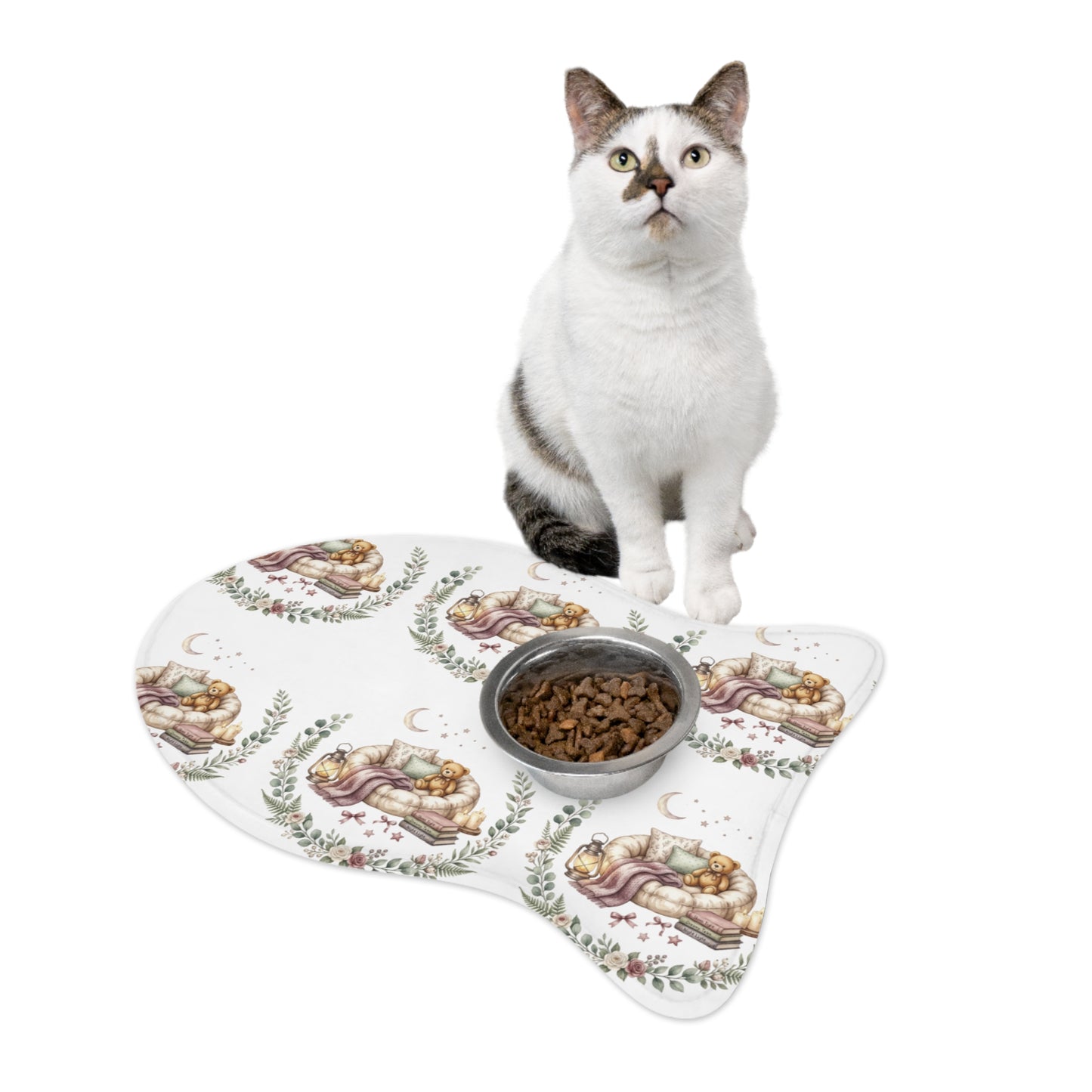Watercolor Pet Feeding Mat — Cute Floral Placemat for Cats & Dogs