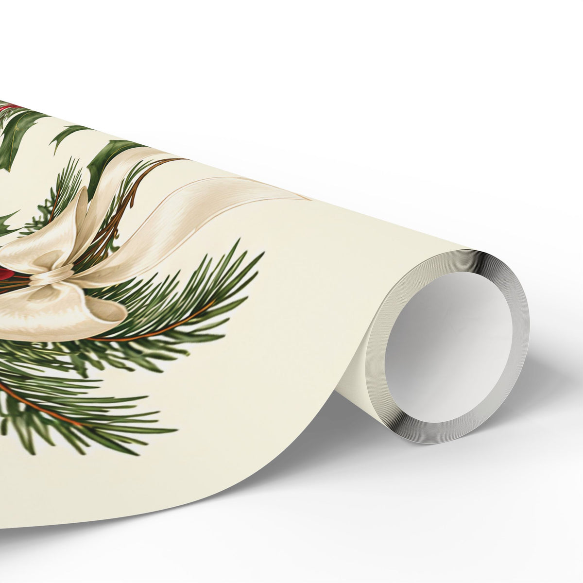 Christmas Pine & Holly Gift Wrapping Paper Roll