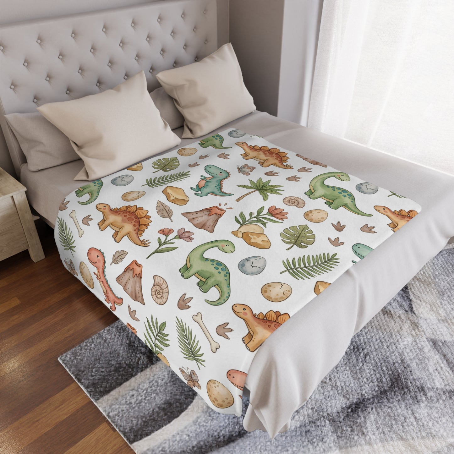 Dino Nursery Minky Blanket — Cute Watercolor Dinosaurs Baby Throw