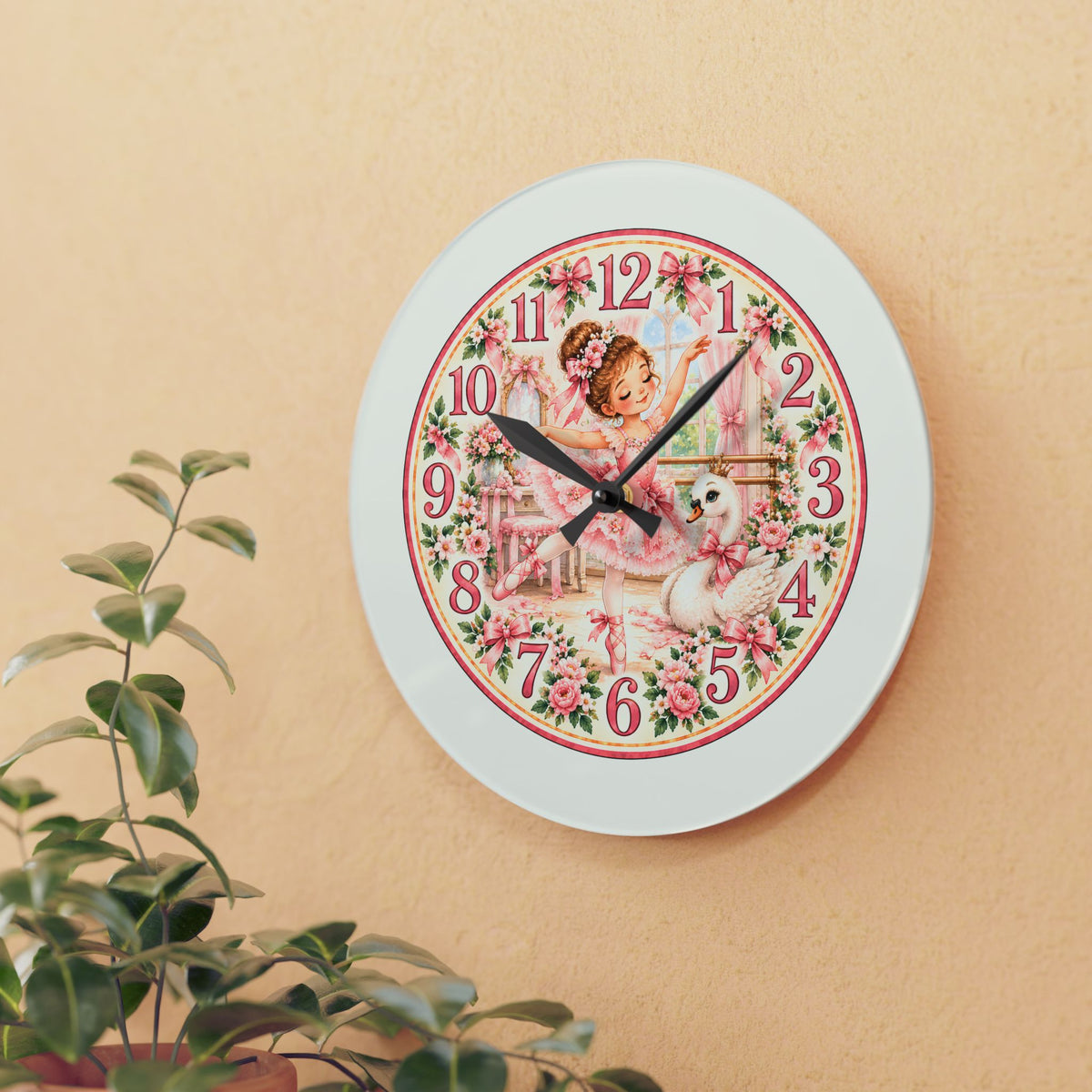 Vintage Ballerina and Swan Floral Acrylic Wall Clock